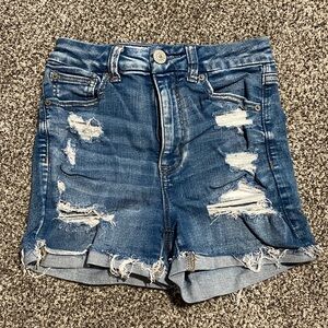 American Eagle Outfitters Blue Distressed Jean Shorts